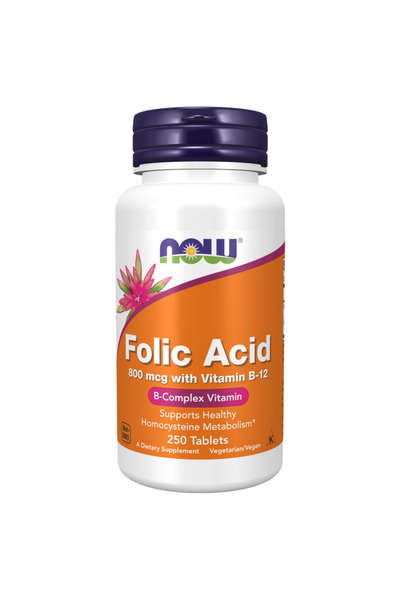 Now Folic Acid With Vitamin B12, 250 Tablets, 800 mcg
