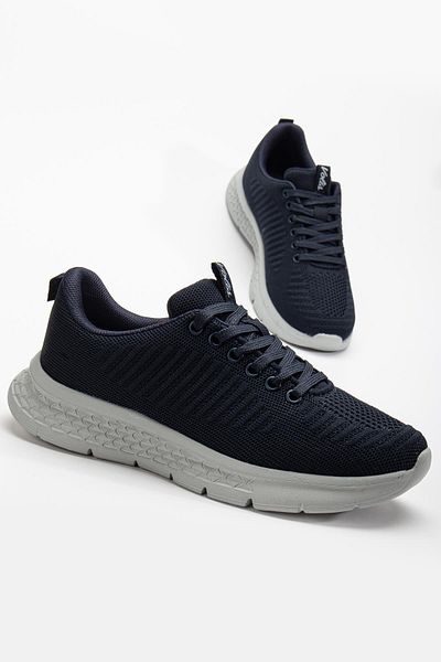 Dilimler Ayakkabı Navy Blue Men's Sneakers - Lace-Up Textile Faylon Sole