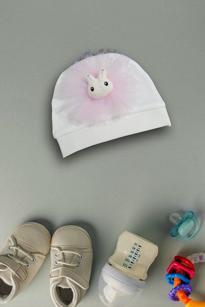 yudemia 100% Organic Cotton Stylish and Comfortable Rabbit Embroidered Design Baby Beanie