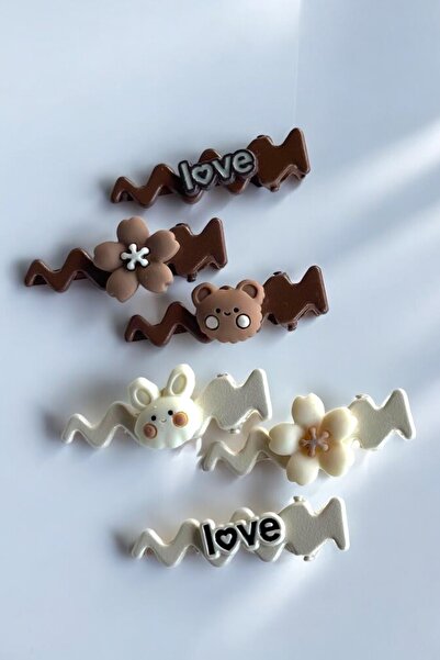 MUTENA Set of 6 Buckles Coffee for Girls - Metal Collet with Teddy Bear