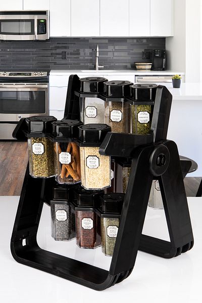 naturelove 12-Piece New Generation Spice Rack Set with Rotating Concept Countertop and Hangable Phenomenon Model