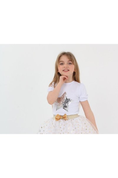 Dıgıl Kids Star Silver Sequins Sequin Girls T-Shirt April 23 October 29 Novem...