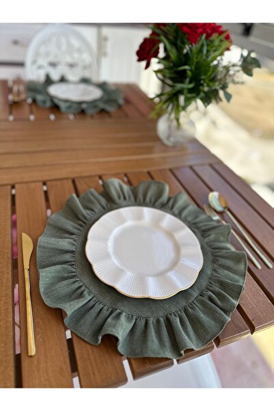 Blue Atelier Haki Yeşil Fırfırlı Yuvarlak Supla 2 Adet