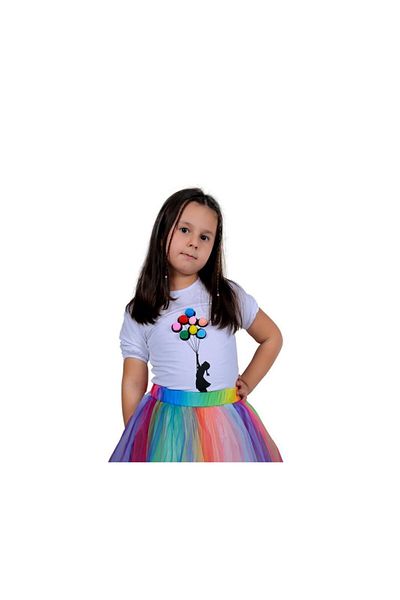 Dıgıl Kids Tricou cu model cu baloane colorate pentru fete 23 aprilie 29 octombrie 10 noiembrie 19 mai Haine de spectacol