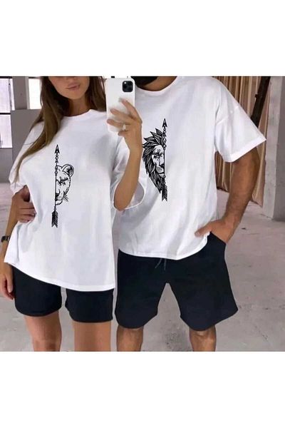 FULL TOLERANCE Lion Couple's Printed Oversize T-Shirt and Shorts Lover Combin