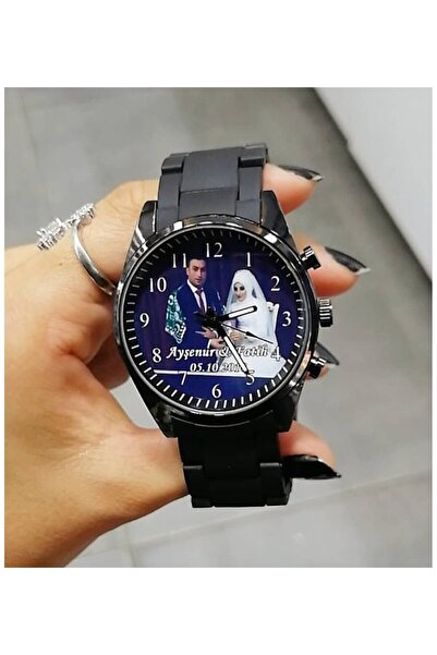 Illustrated Men's Wristwatch Gift for Boyfriend Valentine's Day Gift Black Color for Boyfriend