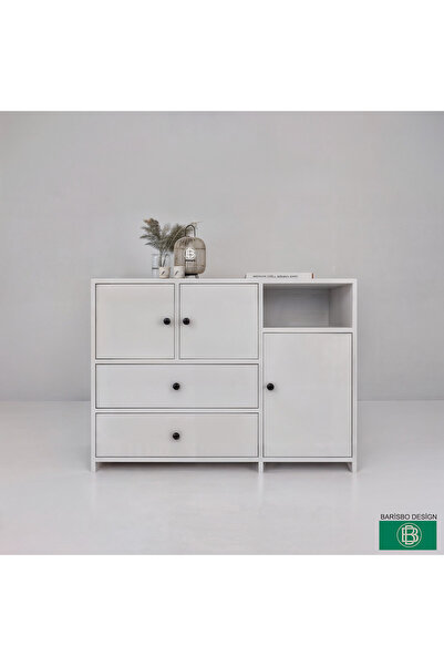 barisbo design Şifonyer Çok Amaçlı Geniş Depolama Alanlı Çekmeceli Ve Kapaklı