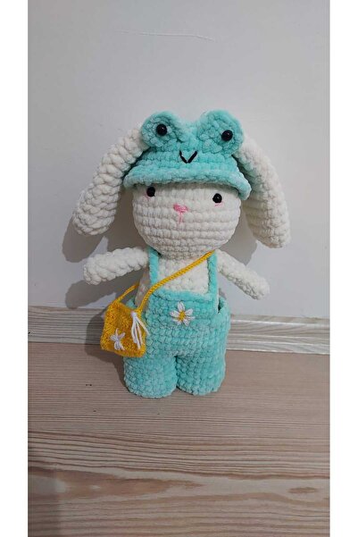 Pinartatolye El Yapımı Amigurumi Kurbağa Şapkalı Tavşan Peluş Oyuncak