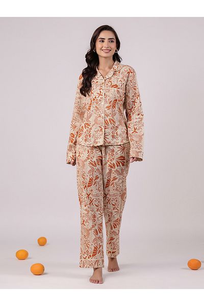 Sanskrutihomes By Styli Tropical Printed Cotton Shirt and Pyjama Set