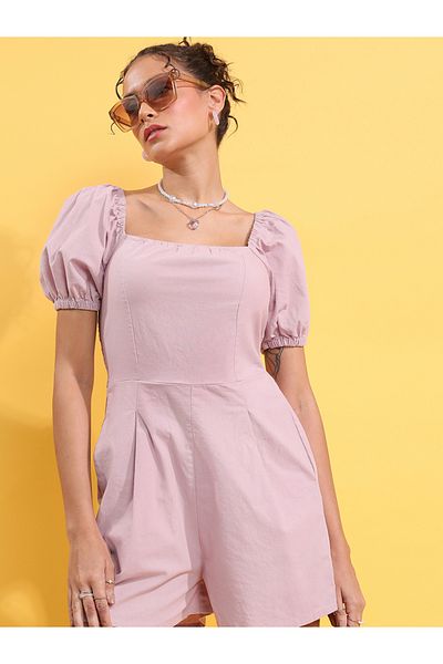 Tokyo Talkies By Styli Puff Sleeve Square Neck Pleated Jumpsuit