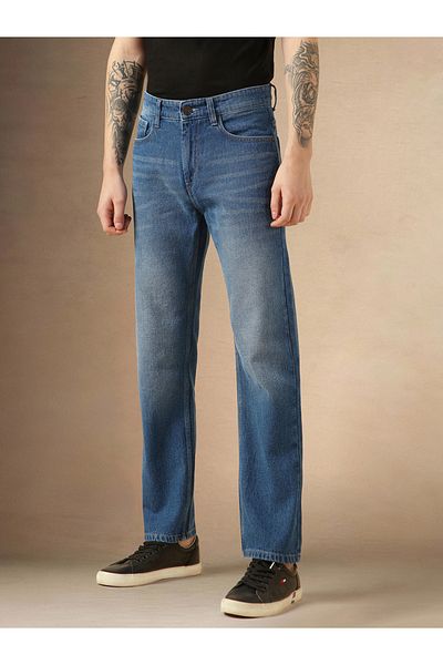 Dennis Lingo By Styli Mid Rise Straight Fit Faded Jeans