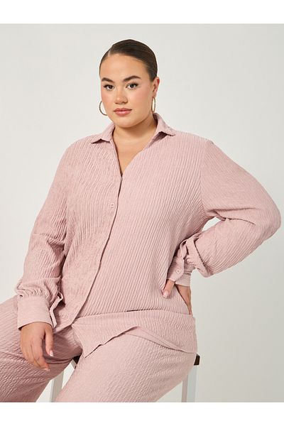 Styli Plus Size Textured Balloon Sleeve Shirt