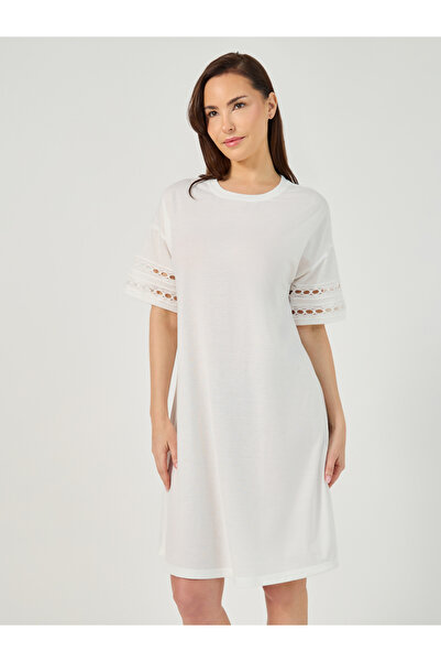 Styli Broderie Lace Trim Detail Sleep T-Shirt Dress