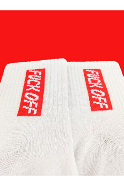 Shuttle Park Ειδική σειρά Unisex Κάλτσες Κομψές, άνετες και μοτίβες, λευκές κολεγιακές κάλτσες με γράμματα Fck Off