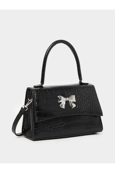 Styli حقيبة يد من جلد التمساح مع مقبض علوي وشريط مزين بنقشة