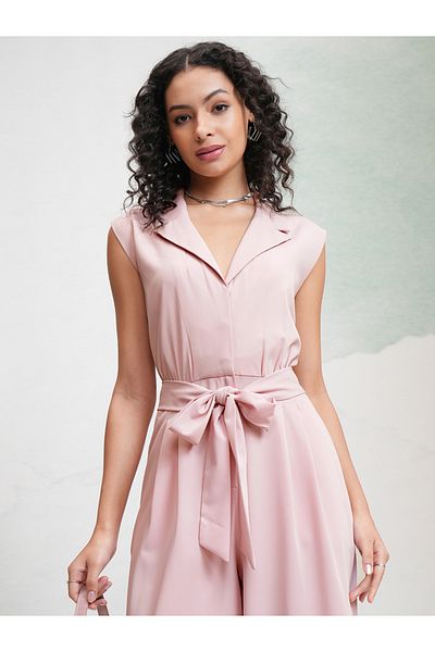 Tokyo Talkies By Styli Solid Waist Tie Up Culotte Leg Jumpsuit