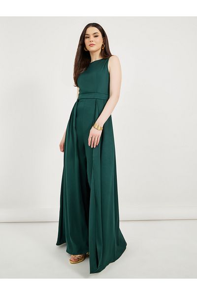 Styli Straight Leg Tailored Jumpsuit with Layered Skirt