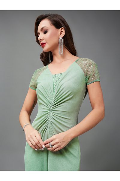 Styli Embellished Ruched Detail Wide Leg Jumpsuit