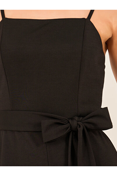 Styli Solid Strappy Wide Leg Jumpsuit with Waist Tie-Up Detail