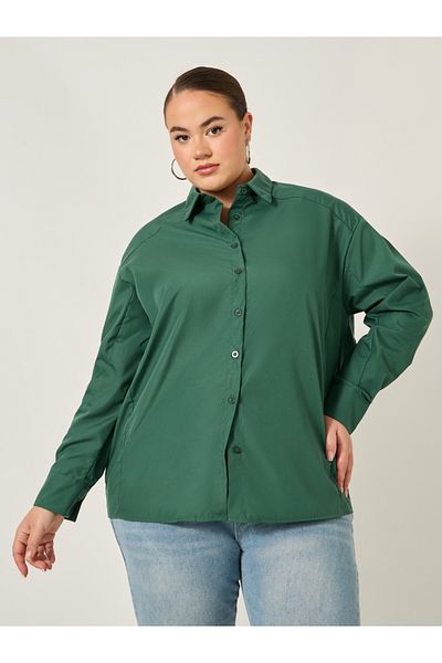 Styli Plus Size Solid Oversized Collared Shirt