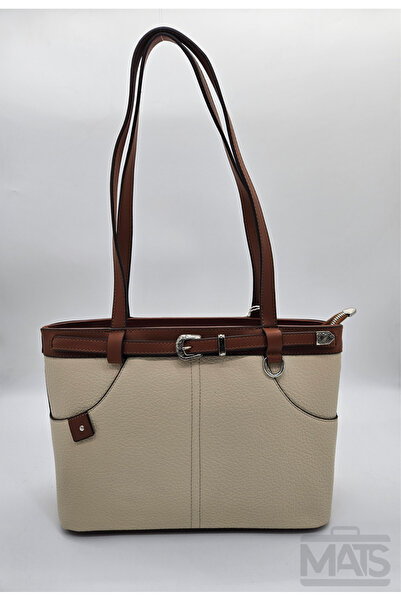 DSN Cream Tan Hand and Shoulder Bag with Belt Detail