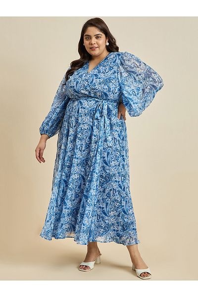 Femmella By Styli Plus Size All-Over Paisley Print Wrap Maxi Dress