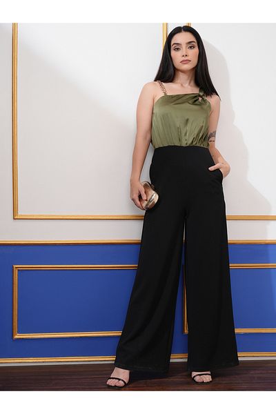 Tokyo Talkies By Styli Color Block One Shoulder Neck Jumpsuit