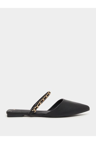 Styli Pointed Toe Slip On Mules with Chain Detail