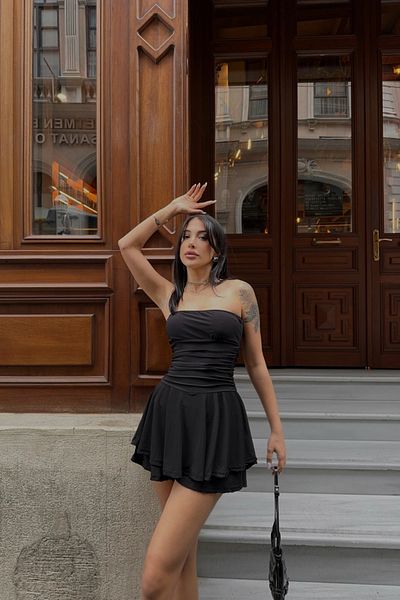 MOZENA Strapless Mini Dress with Shorts