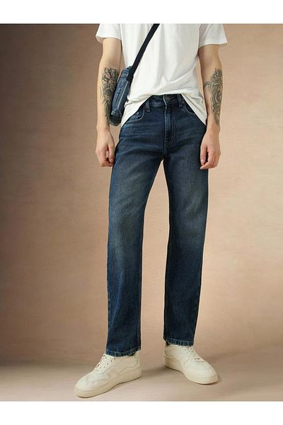 Dennis Lingo By Styli Mid Rise Straight Fit Faded Jeans