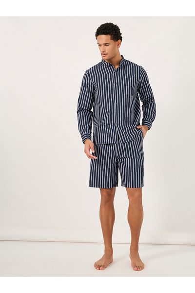 Styli Regular Fit Mandarin Collar Striped Shirt and Shorts Set