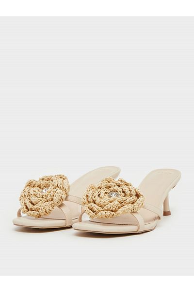 Styli Floral Corsage Slip On Kitten Heel Sandals