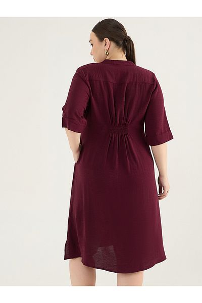 Femmella By Styli Plus Size Pleated V-Neck Knee Length Dress