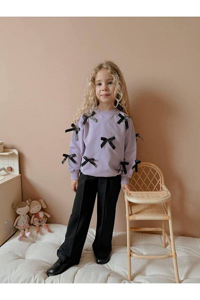 YİGİT BUTİK Yigit Boutique Bow Detailed Spanish Leg Girl's Bottom Top Set