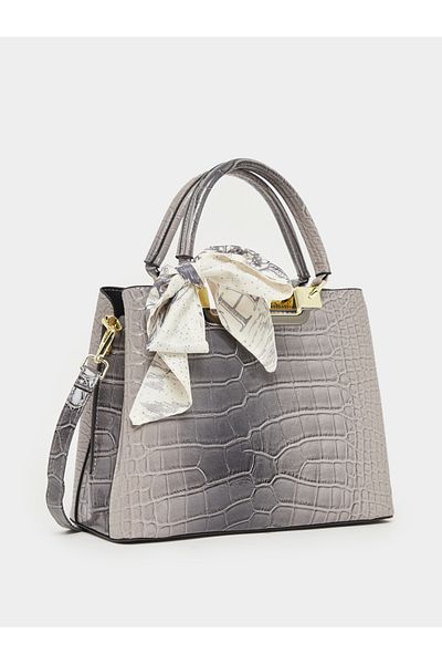 Styli Croc Skin Texture Handbag with Printed Scarf