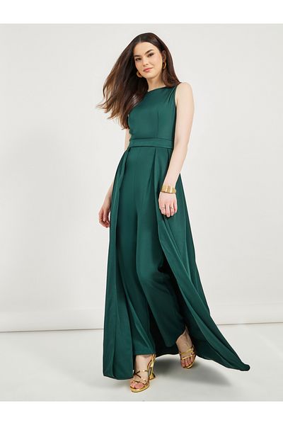 Styli Straight Leg Tailored Jumpsuit with Layered Skirt
