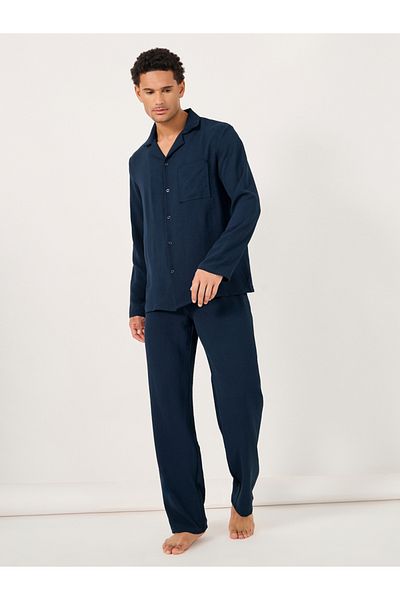 Styli Crinkled Cotton Long Sleeve Shirt and Pyjama Set