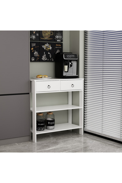 DEKOROSSO Luke Modern 2 Çekmeceli 2 Raflı Kahve Köşesi Airfry Dolabı Çok Amaç...