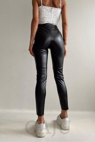 Qaju Women's Black Piece Leather Trousers