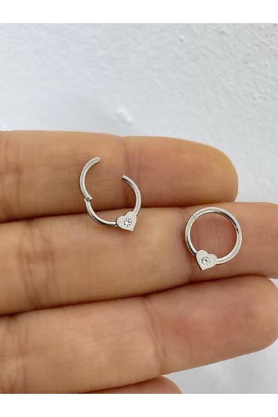 Arescollection 316L Surgical Steel Heart Daith Septum Compatible 1 Piece Ring Piercing