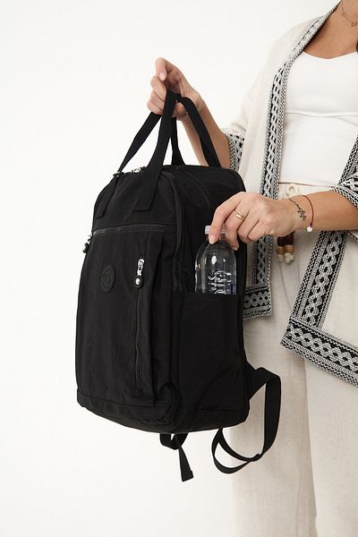 YOGII Müga Model Unisex Αδιάβροχο τσαλακωμένο ύφασμα πολλαπλών τμημάτων Μαύρο σχολείο και σακίδιο πλάτης