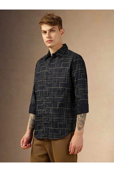Dennis Lingo By Styli Printed Regular Fit Spread Collar Curved Hem Shirt