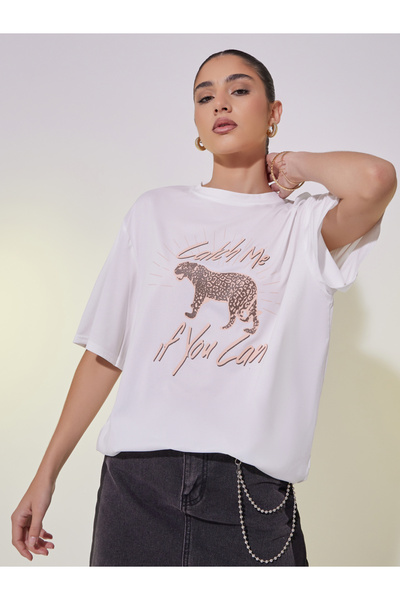 Take Two By Styli Animal Graphic Print Oversized T-Shirt with Dropped Shoulder