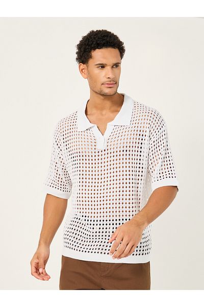 Styli Crochet Knit Oversized Polo T-Shirt