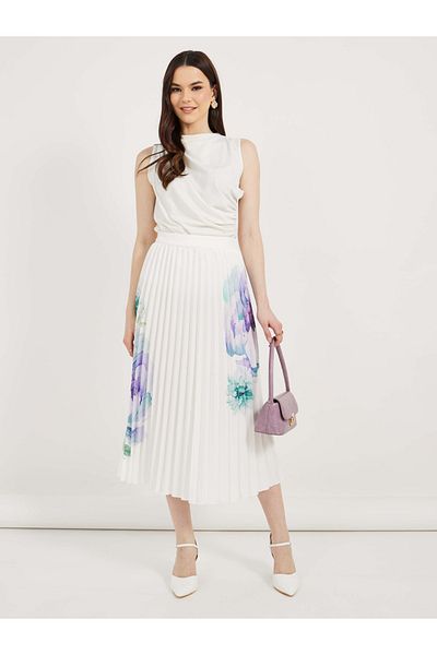 Styli Floral Print Pleated Midi Skirt