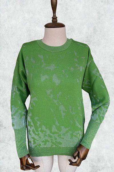 Bİ.GİYSEN Women's Green Gray Glitter Detailed Crew Neck Tie-Dye Pattern New Season Lycra Stretchy Knitwear Sweater