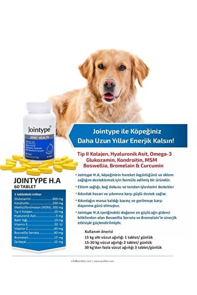 Saral İlaç Jointype H.a Kedi Ve Köpekler Için Eklem Kemik Kas Desteği Glukozamin Kondroitin Msm Tip Iı Kolajen
