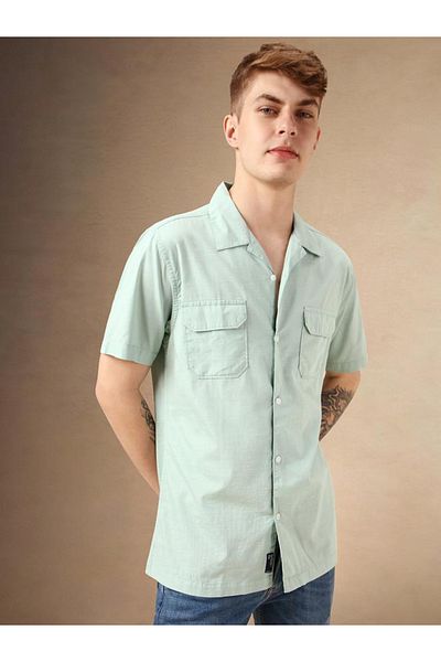 Dennis Lingo By Styli Solid Regular Fit Spread Collar Shirt with Pockets