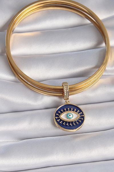 ForWhat Ajda Charm with Golden Brass Zircon Evil Eye Eye Embroidered for Elegant Woman