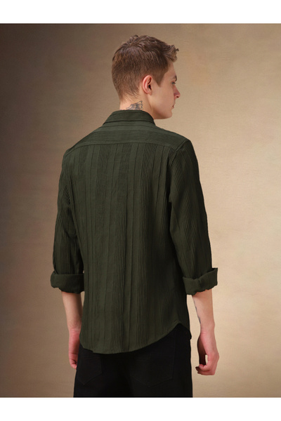 Dennis Lingo By Styli Regular Fit Spread Collar Textured Shirt with Pintuck Detail